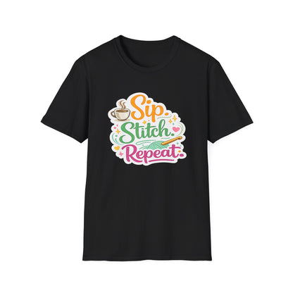 Sip. Stitch. Repeat.™ T-Shirt — Cute Crochet Knitting Crafter Tee