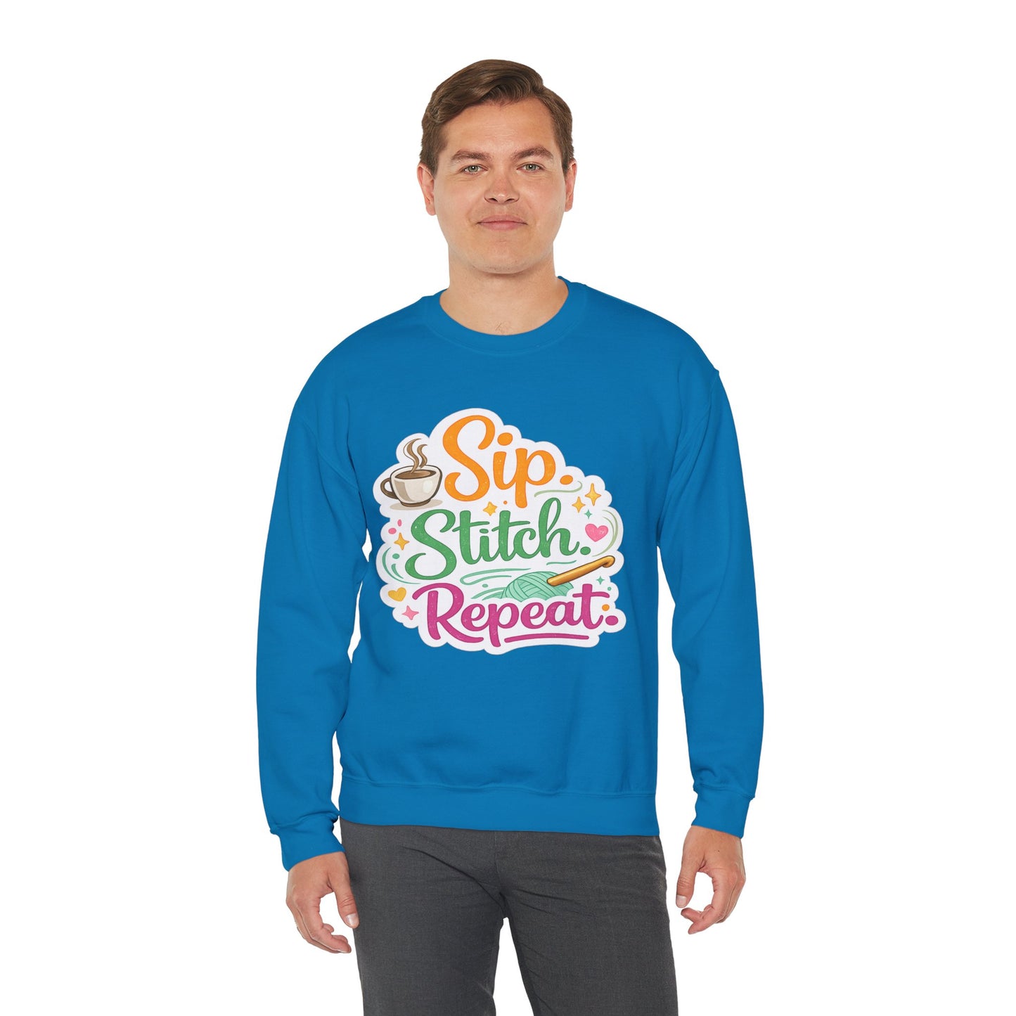 Sip. Stitch. Repeat.™ Sweatshirt — Cozy Maker Crewneck