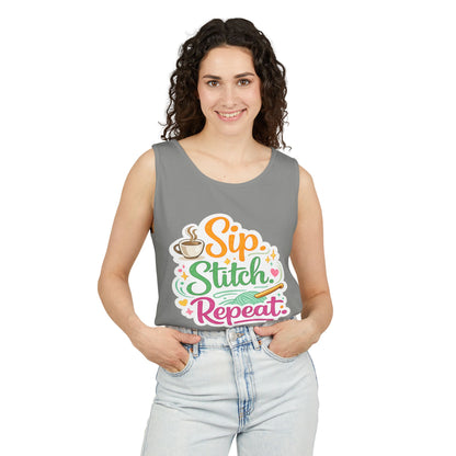 Sip. Stitch. Repeat.™ Tank Top – Crochet & Knitting Tank | Coffee Lover Craft Shirt