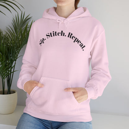 Sip. Stitch. Repeat.™ Hoodie – Cozy Crochet & Knitting Hoodie for Yarn Lovers | Crafting Pullover Sweatshirt