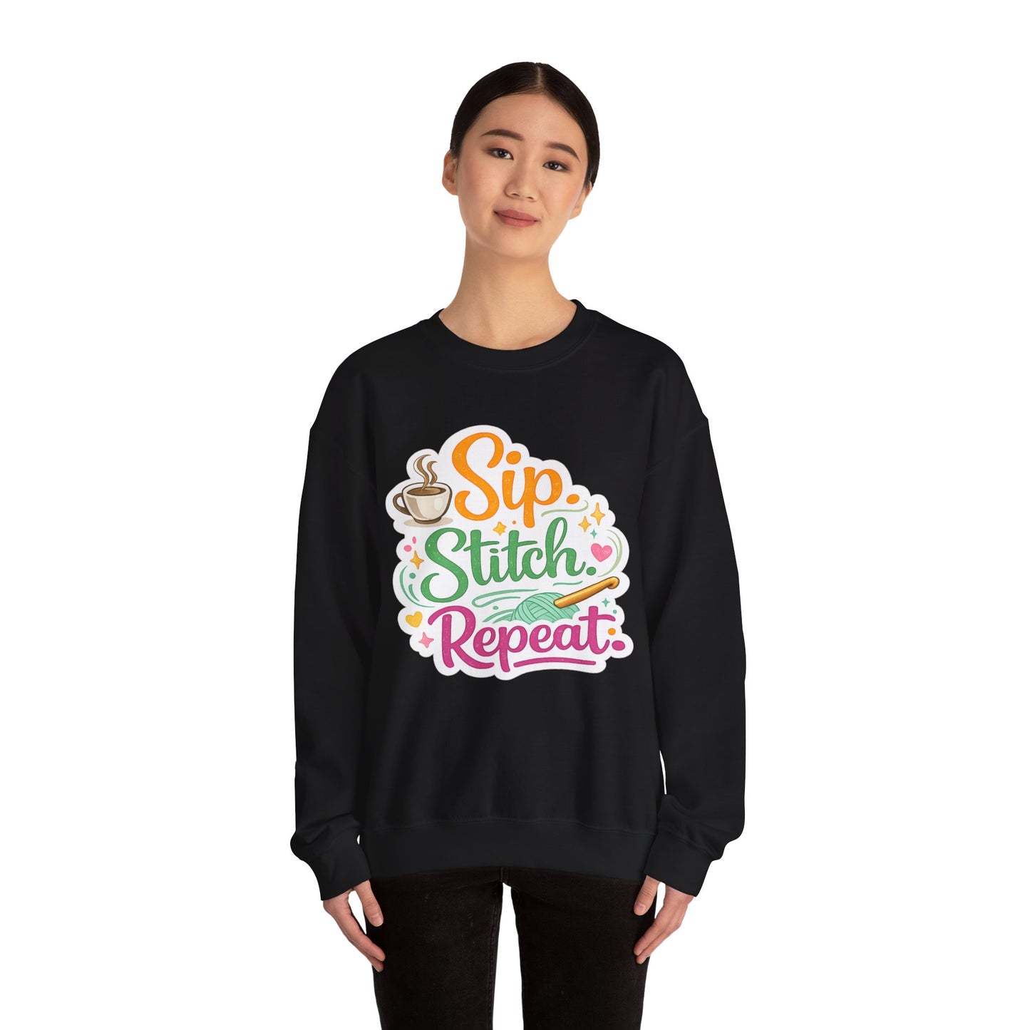 Sip. Stitch. Repeat.™ Sweatshirt — Cozy Maker Crewneck