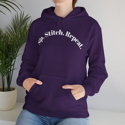 Sip. Stitch. Repeat.™ Hoodie – Cozy Crochet & Knitting Hoodie for Yarn Lovers | Crafting Pullover Sweatshirt