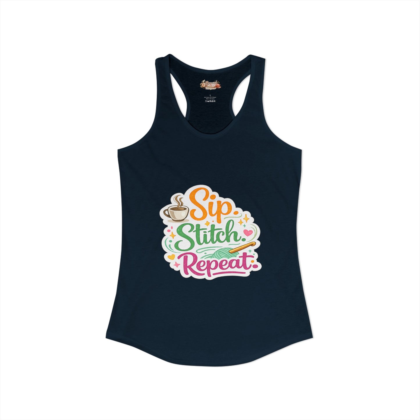 Sip. Stitch. Repeat.™ Racerback Tank – Crochet Lover Coffee Craft Tank Top | Cozy Yarn Lover Gift