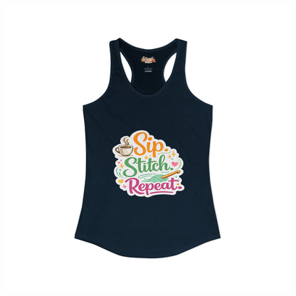 Sip. Stitch. Repeat.™ Racerback Tank – Crochet Lover Coffee Craft Tank Top | Cozy Yarn Lover Gift