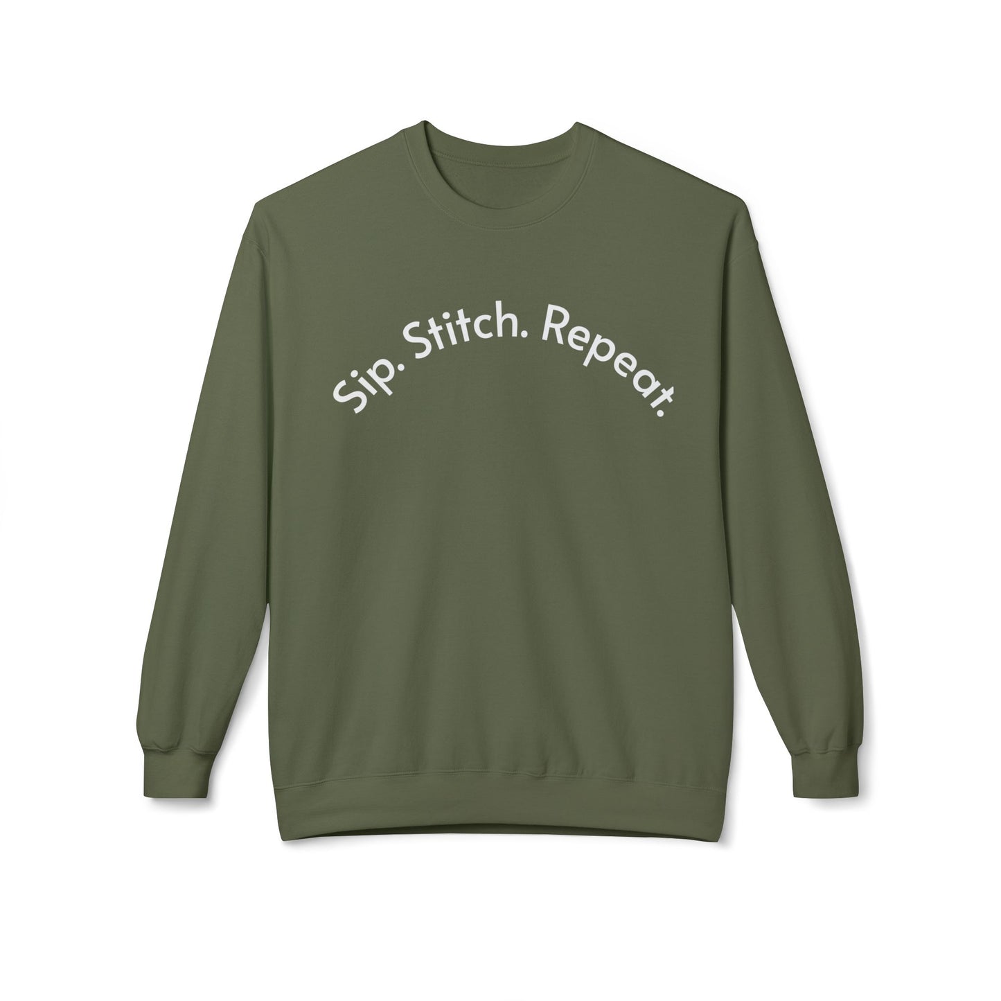 Sip Stitch Repeat™ Crochet & Knitting Sweatshirt – Brewed & Hooked Cozy Crewneck for Yarn Lovers, Coffee & Crochet Gift