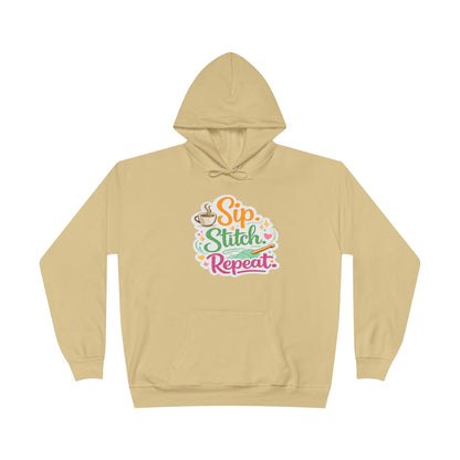 Sip. Stitch. Repeat.™ Hoodie – Cozy Crochet & Coffee Pullover for Makers | Yarn Lover Craft Hoodie