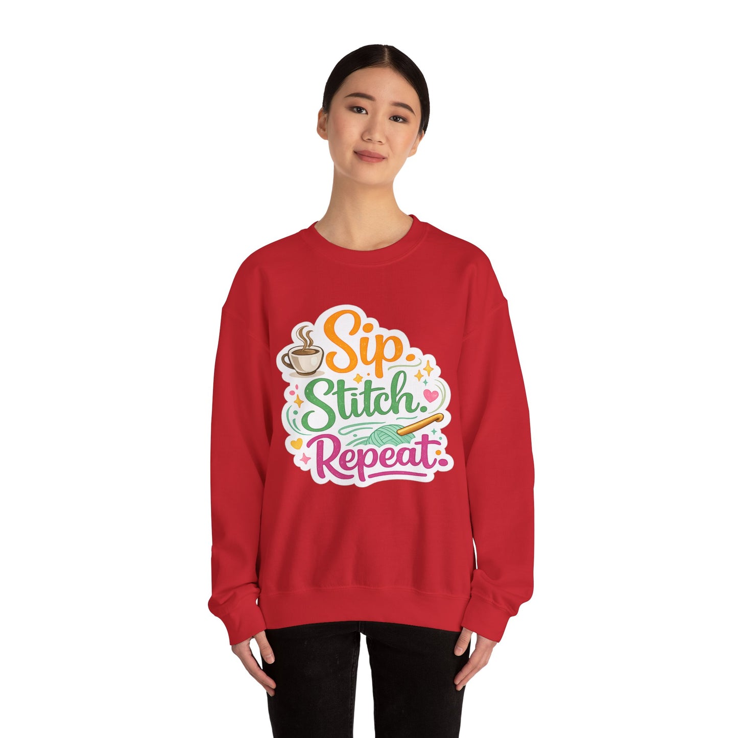 Sip. Stitch. Repeat.™ Sweatshirt — Cozy Maker Crewneck