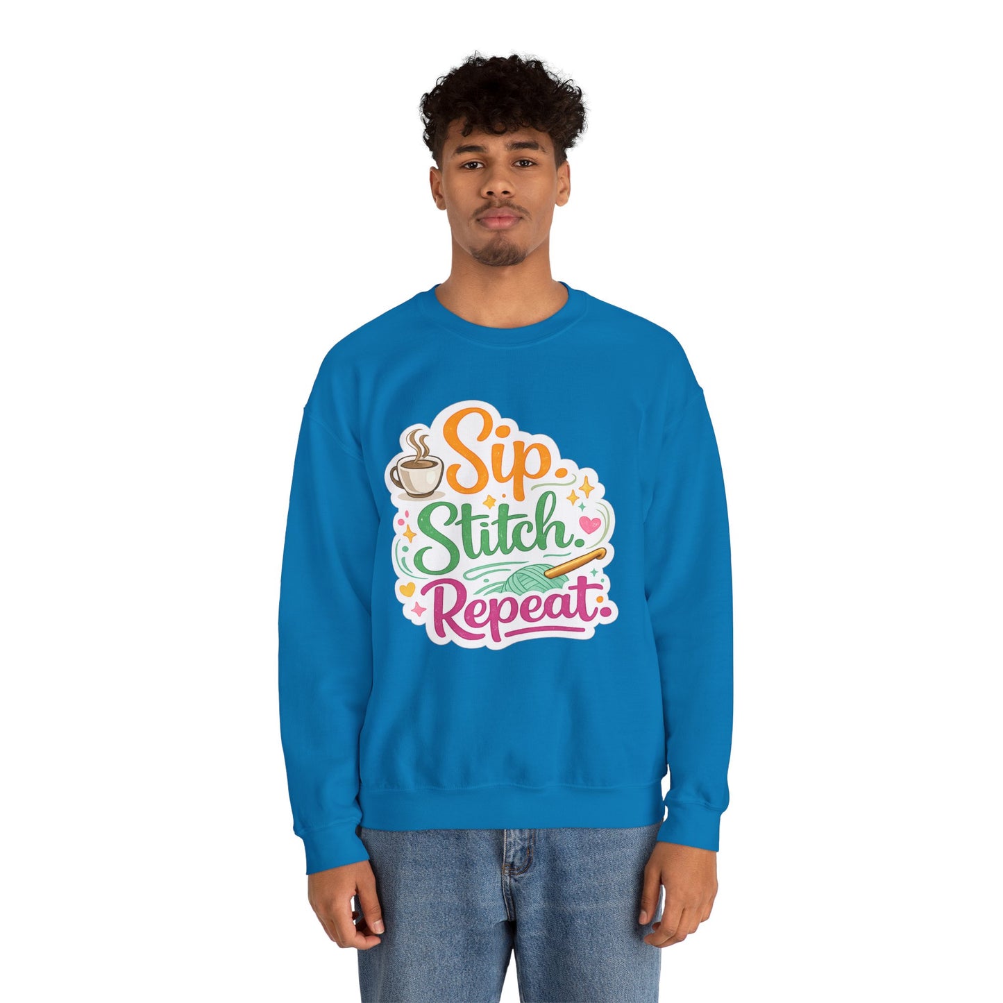 Sip. Stitch. Repeat.™ Sweatshirt — Cozy Maker Crewneck