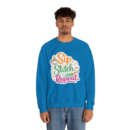 Sip. Stitch. Repeat.™ Sweatshirt — Cozy Maker Crewneck