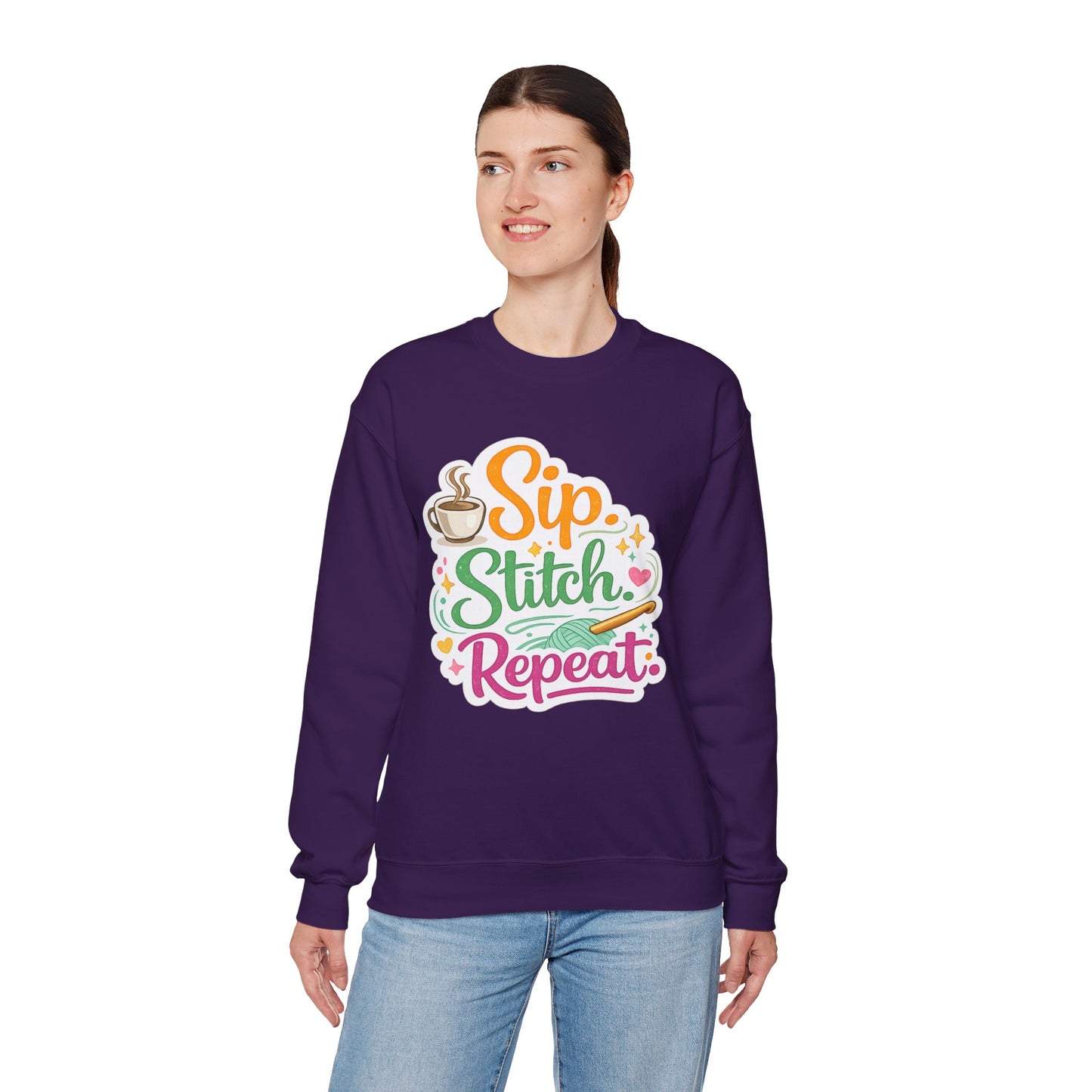 Sip. Stitch. Repeat.™ Sweatshirt — Cozy Maker Crewneck
