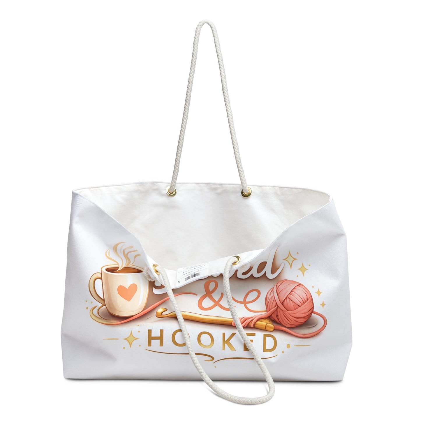 Brewed & Hooked Crochet Weekender Bag – Coffee & Yarn Project Tote, Crochet Lover Travel Bag, Knitting & Yarn Storage Tote