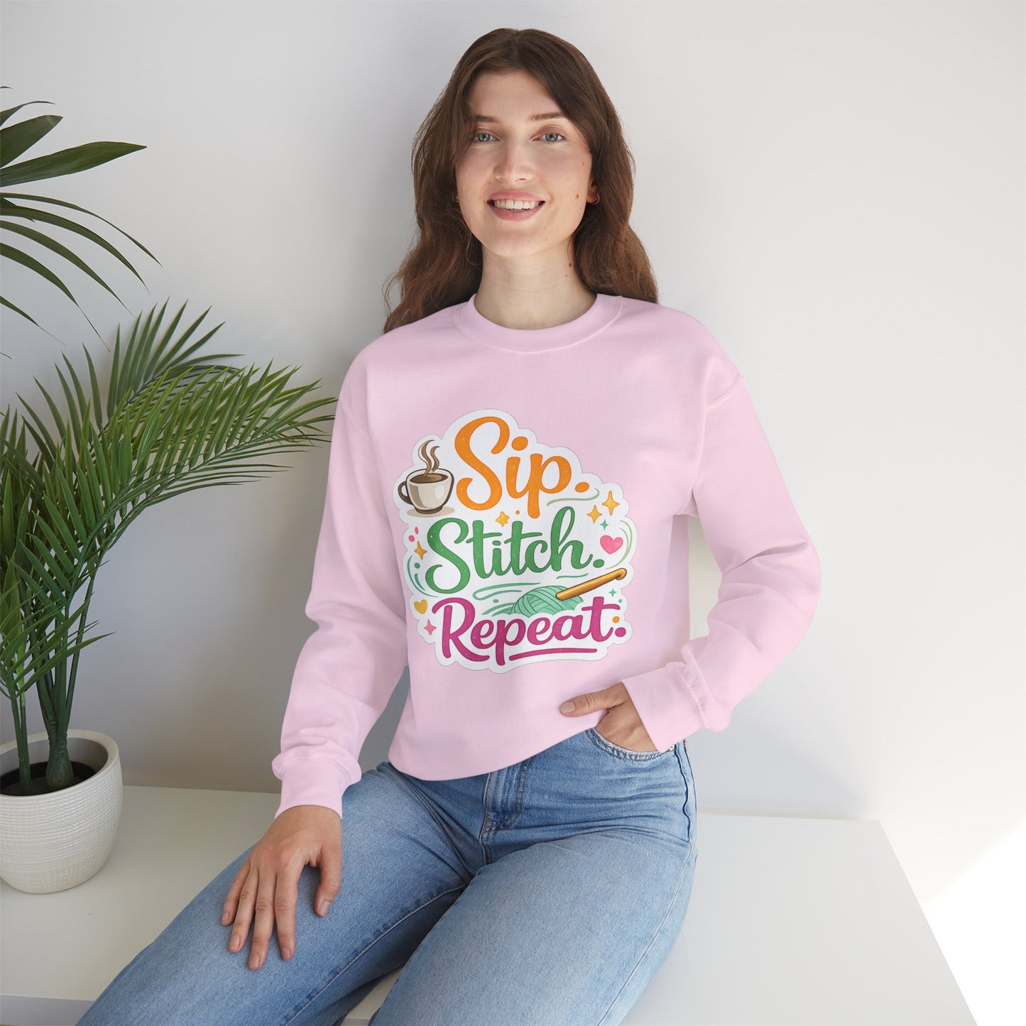 Sip. Stitch. Repeat.™ Sweatshirt — Cozy Maker Crewneck