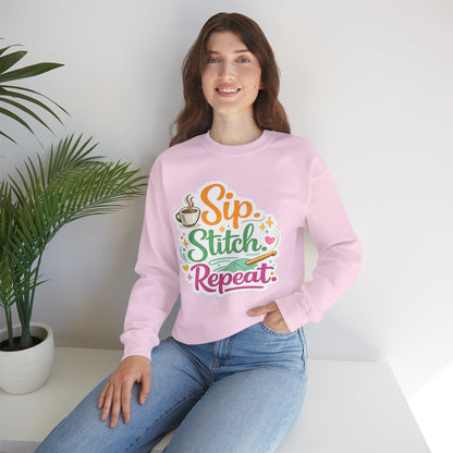 Sip. Stitch. Repeat.™ Sweatshirt — Cozy Maker Crewneck