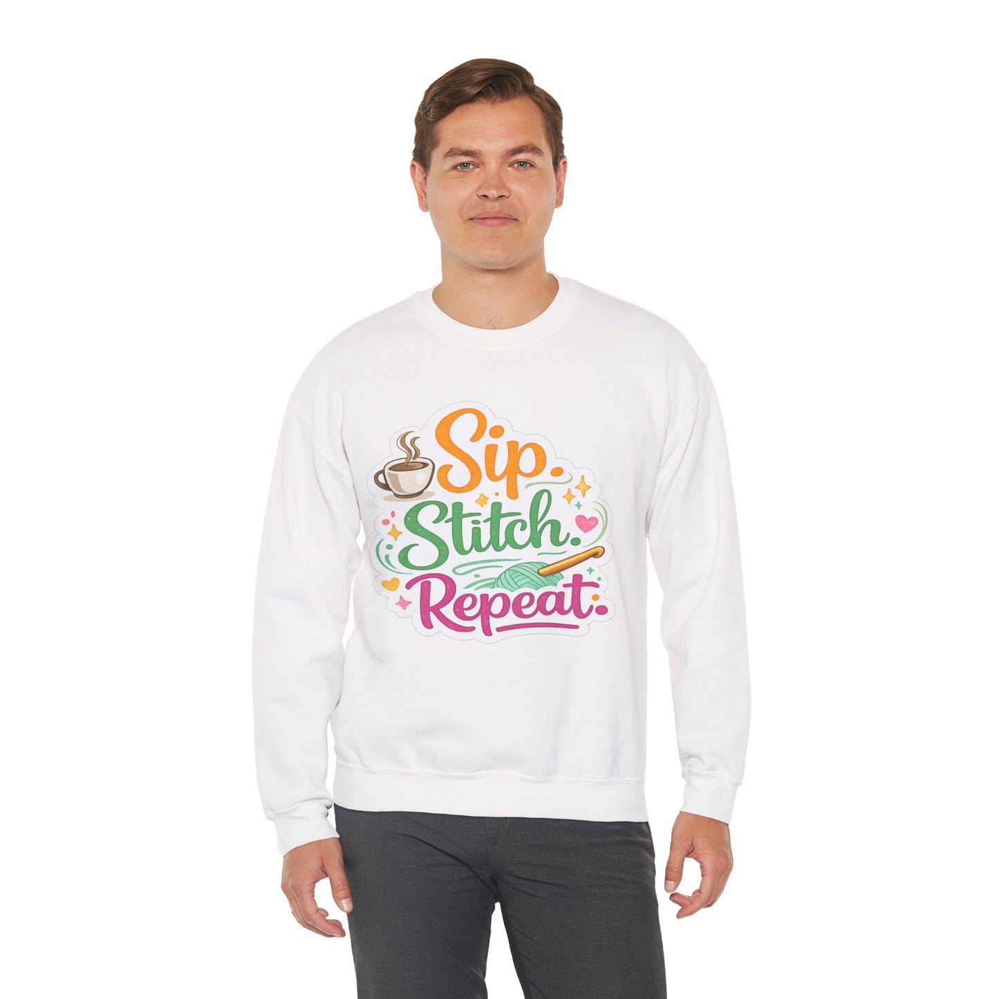 Sip. Stitch. Repeat.™ Sweatshirt — Cozy Maker Crewneck
