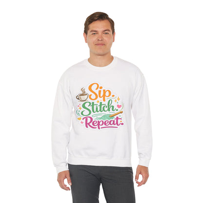 Sip. Stitch. Repeat.™ Sweatshirt — Cozy Maker Crewneck