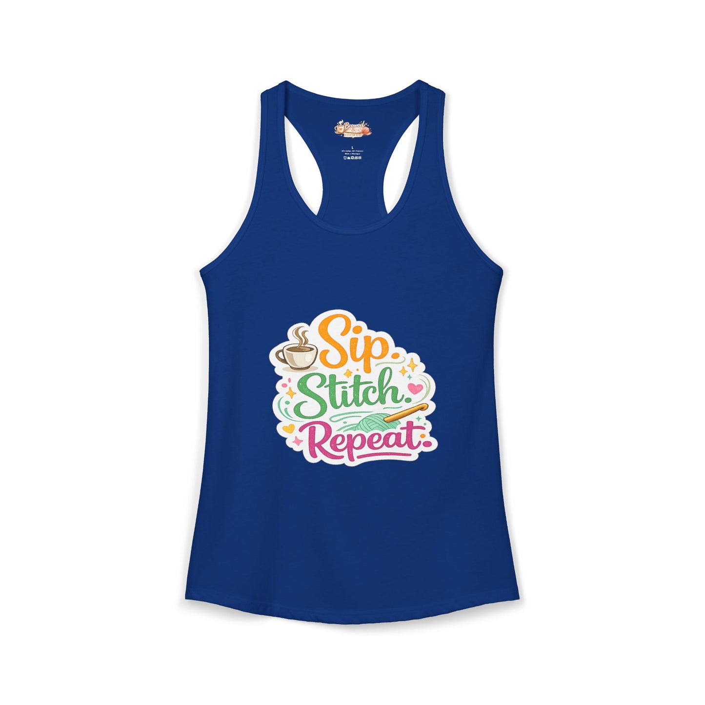Sip. Stitch. Repeat.™ Racerback Tank – Crochet Lover Coffee Craft Tank Top | Cozy Yarn Lover Gift
