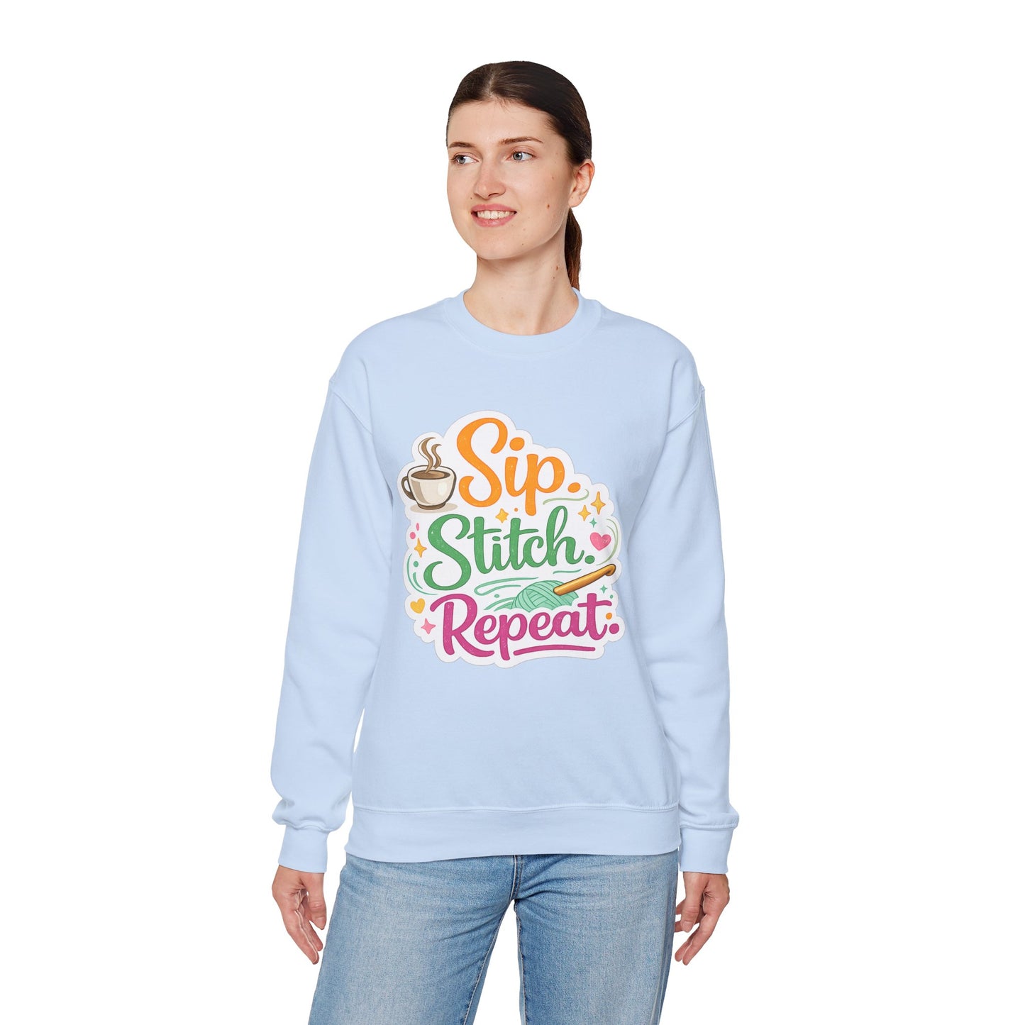 Sip. Stitch. Repeat.™ Sweatshirt — Cozy Maker Crewneck