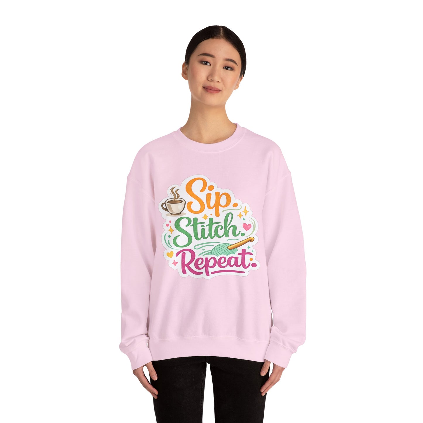 Sip. Stitch. Repeat.™ Sweatshirt — Cozy Maker Crewneck