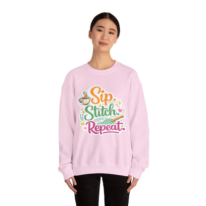 Sip. Stitch. Repeat.™ Sweatshirt — Cozy Maker Crewneck