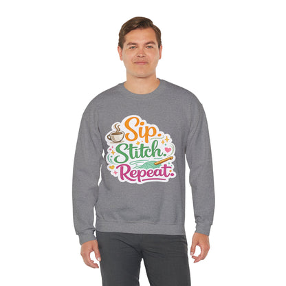 Sip. Stitch. Repeat.™ Sweatshirt — Cozy Maker Crewneck