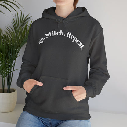 Sip. Stitch. Repeat.™ Hoodie – Cozy Crochet & Knitting Hoodie for Yarn Lovers | Crafting Pullover Sweatshirt