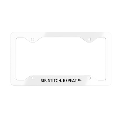 Sip Stitch Repeat™ Metal License Plate Frame – Stainless Steel Crochet Lover Car Accessory for Crafters