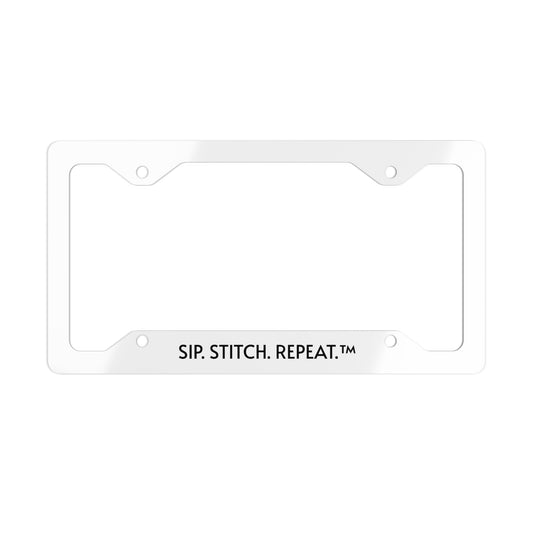 Sip Stitch Repeat™ Metal License Plate Frame – Stainless Steel Crochet Lover Car Accessory for Crafters