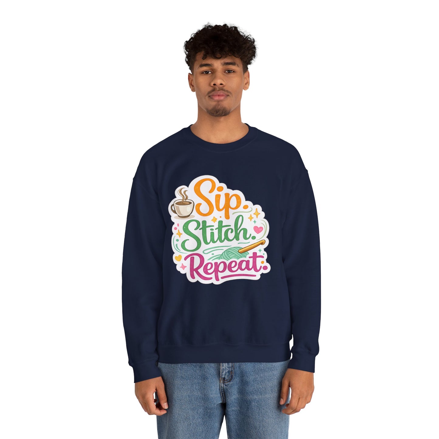 Sip. Stitch. Repeat.™ Sweatshirt — Cozy Maker Crewneck