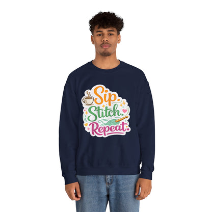 Sip. Stitch. Repeat.™ Sweatshirt — Cozy Maker Crewneck
