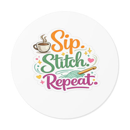 Sip. Stitch. Repeat.™ Crochet Sticker | Yarn & Coffee Vinyl Sticker | Crochet Lover Gift | Crafting Laptop Water Bottle Decal