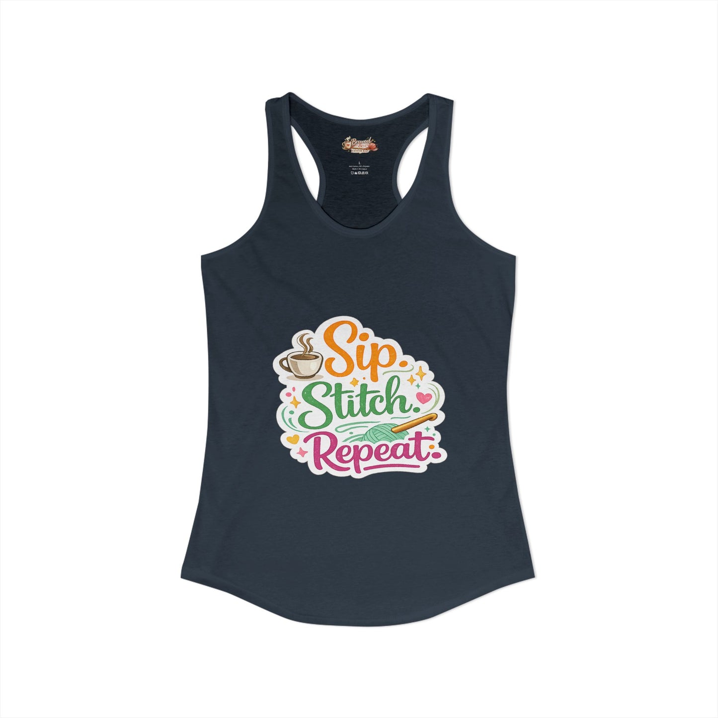 Sip. Stitch. Repeat.™ Racerback Tank – Crochet Lover Coffee Craft Tank Top | Cozy Yarn Lover Gift