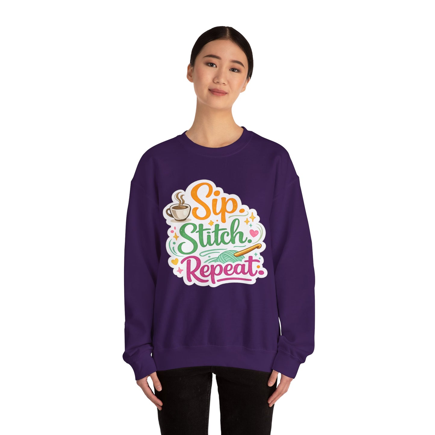Sip. Stitch. Repeat.™ Sweatshirt — Cozy Maker Crewneck