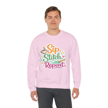 Sip. Stitch. Repeat.™ Sweatshirt — Cozy Maker Crewneck