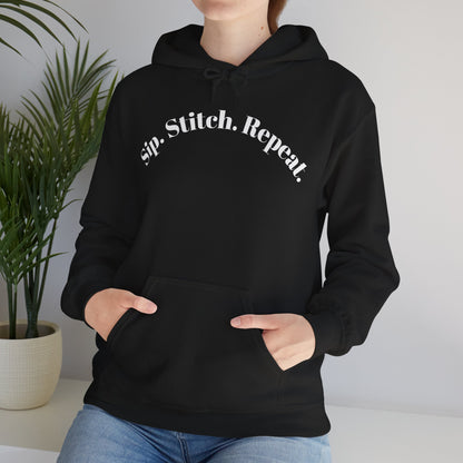 Sip. Stitch. Repeat.™ Hoodie – Cozy Crochet & Knitting Hoodie for Yarn Lovers | Crafting Pullover Sweatshirt