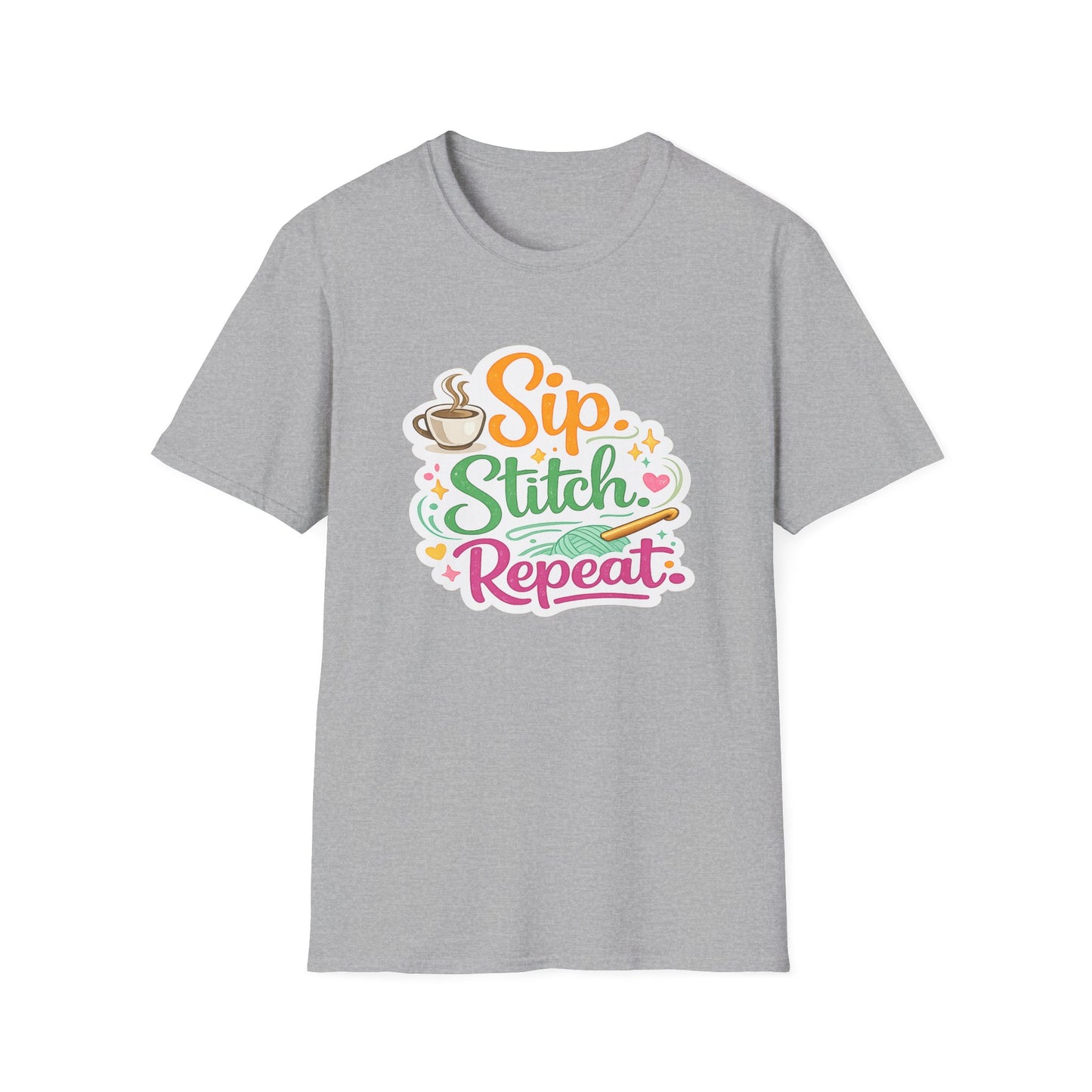 Sip. Stitch. Repeat.™ T-Shirt — Cute Crochet Knitting Crafter Tee