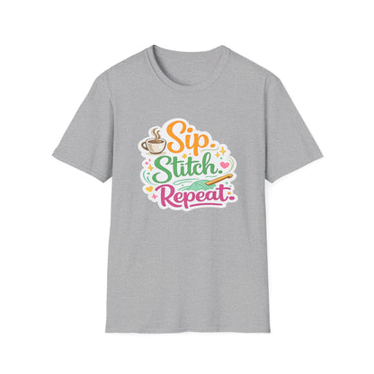Sip. Stitch. Repeat.™ T-Shirt — Cute Crochet Knitting Crafter Tee
