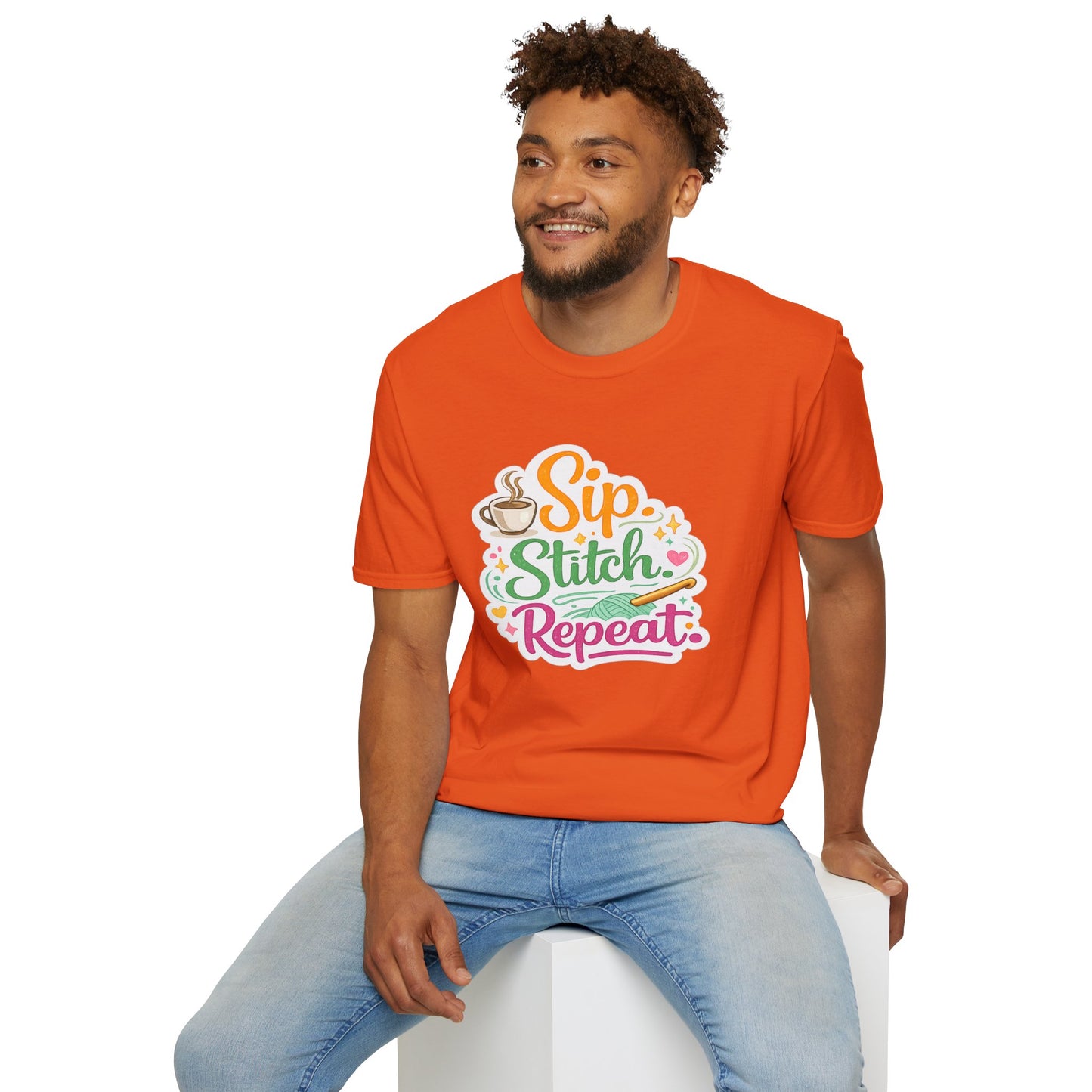 Sip. Stitch. Repeat.™ T-Shirt — Cute Crochet Knitting Crafter Tee