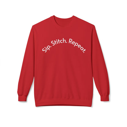 Sip Stitch Repeat™ Crochet & Knitting Sweatshirt – Brewed & Hooked Cozy Crewneck for Yarn Lovers, Coffee & Crochet Gift