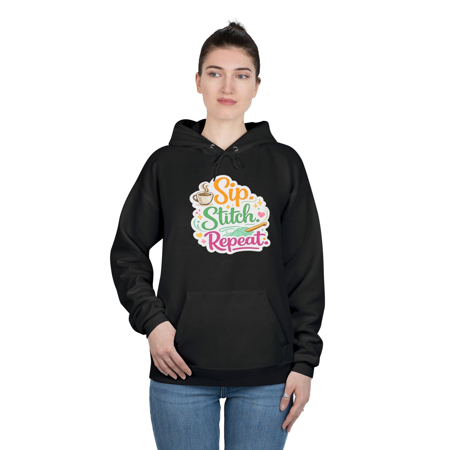 Sip. Stitch. Repeat.™ Hoodie – Cozy Crochet & Coffee Pullover for Makers | Yarn Lover Craft Hoodie