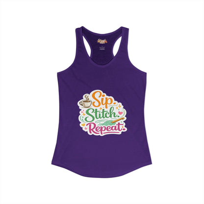 Sip. Stitch. Repeat.™ Racerback Tank – Crochet Lover Coffee Craft Tank Top | Cozy Yarn Lover Gift