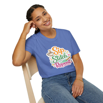 Sip. Stitch. Repeat.™ T-Shirt — Cute Crochet Knitting Crafter Tee