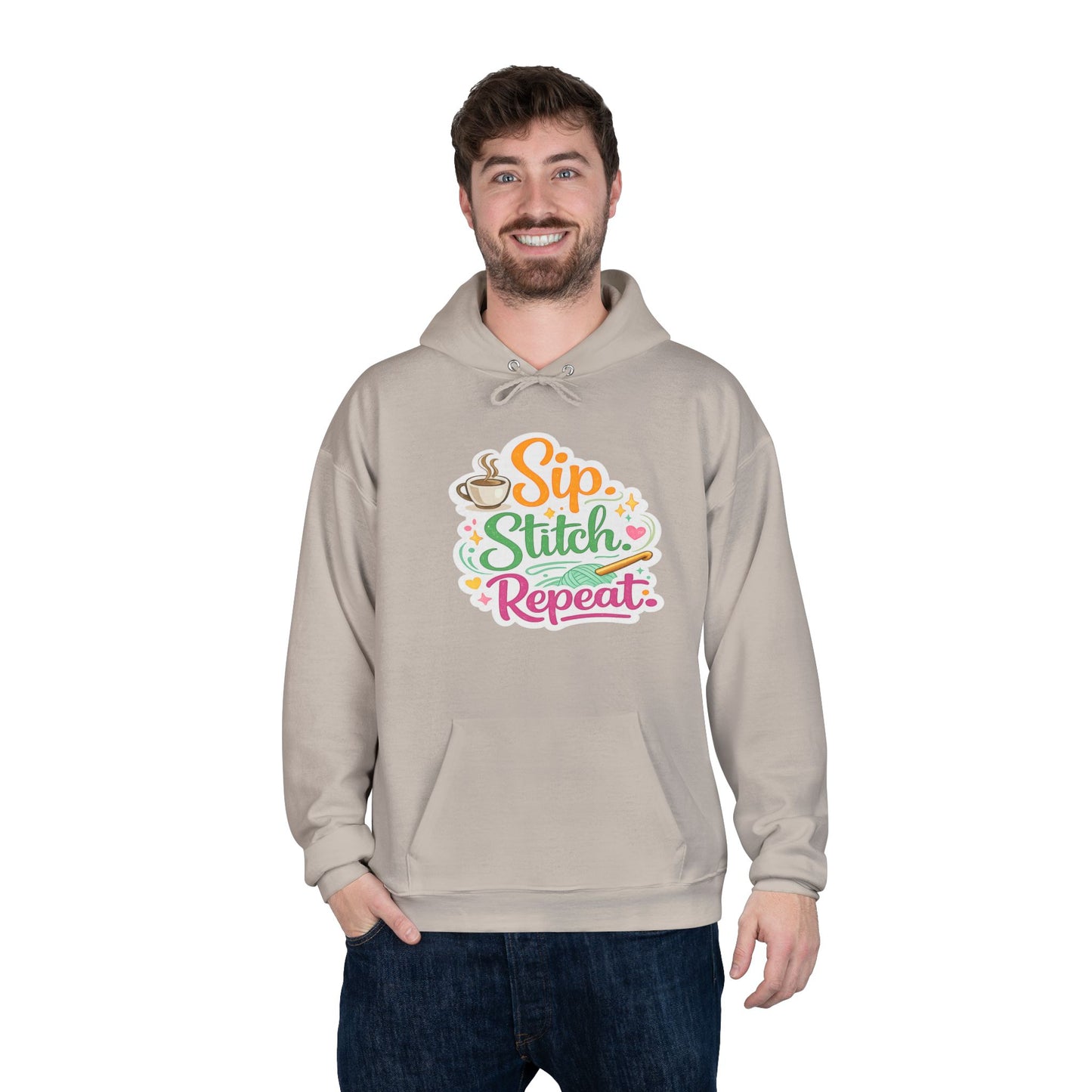 Sip. Stitch. Repeat.™ Hoodie – Cozy Crochet & Coffee Pullover for Makers | Yarn Lover Craft Hoodie