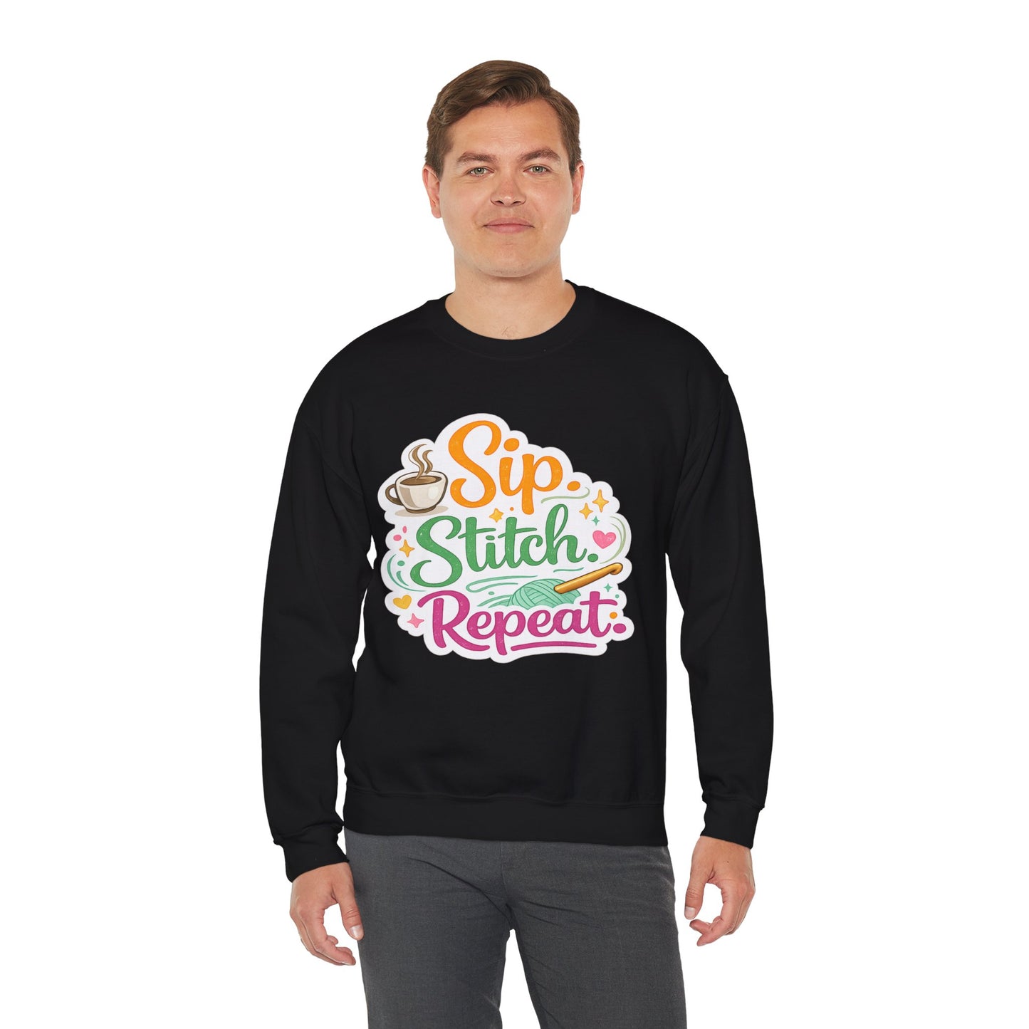 Sip. Stitch. Repeat.™ Sweatshirt — Cozy Maker Crewneck