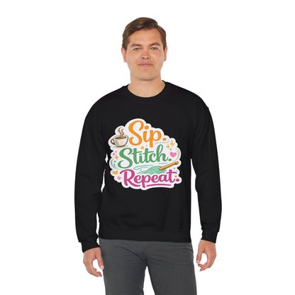 Sip. Stitch. Repeat.™ Sweatshirt — Cozy Maker Crewneck