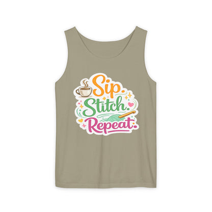 Sip. Stitch. Repeat.™ Tank Top – Crochet & Knitting Tank | Coffee Lover Craft Shirt