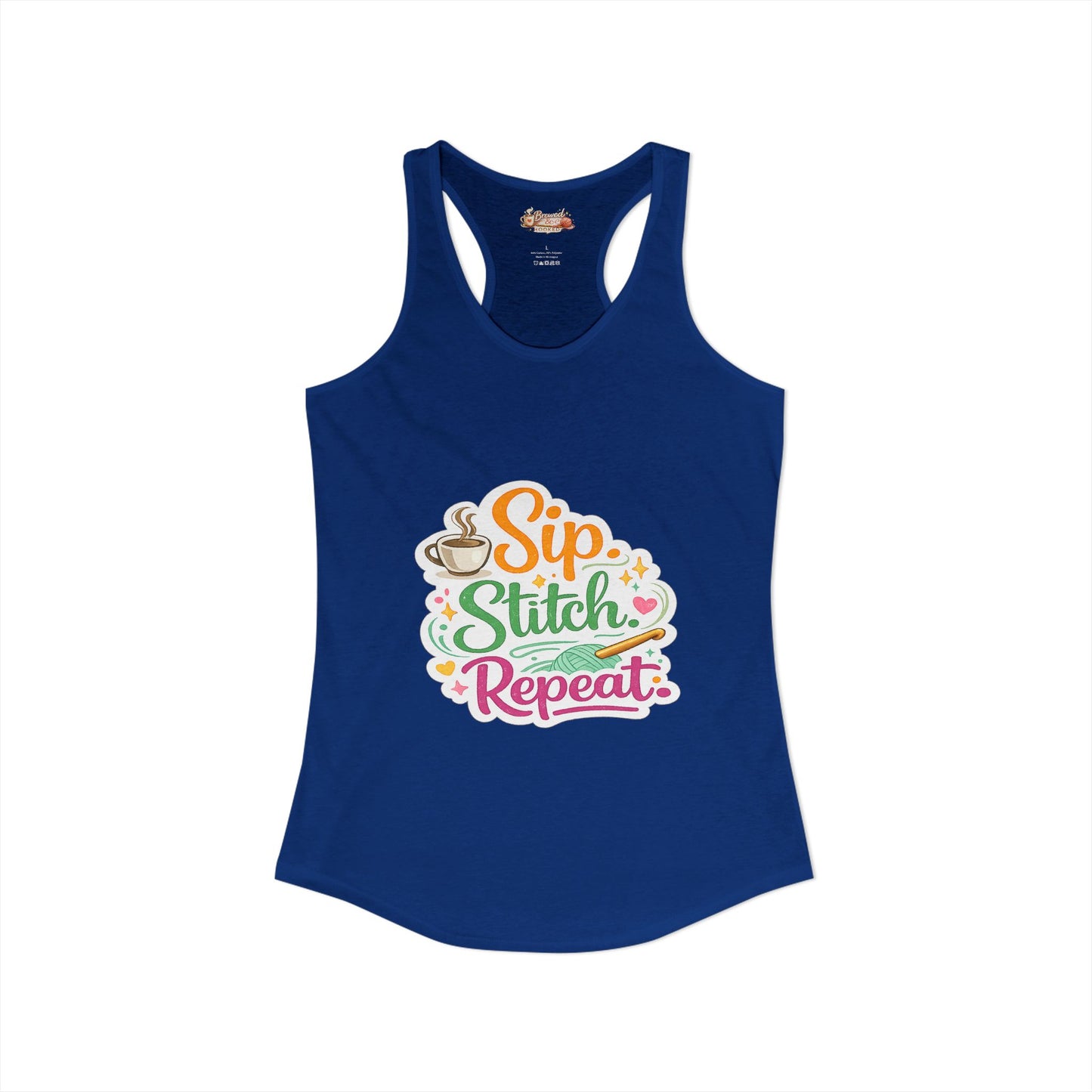 Sip. Stitch. Repeat.™ Racerback Tank – Crochet Lover Coffee Craft Tank Top | Cozy Yarn Lover Gift