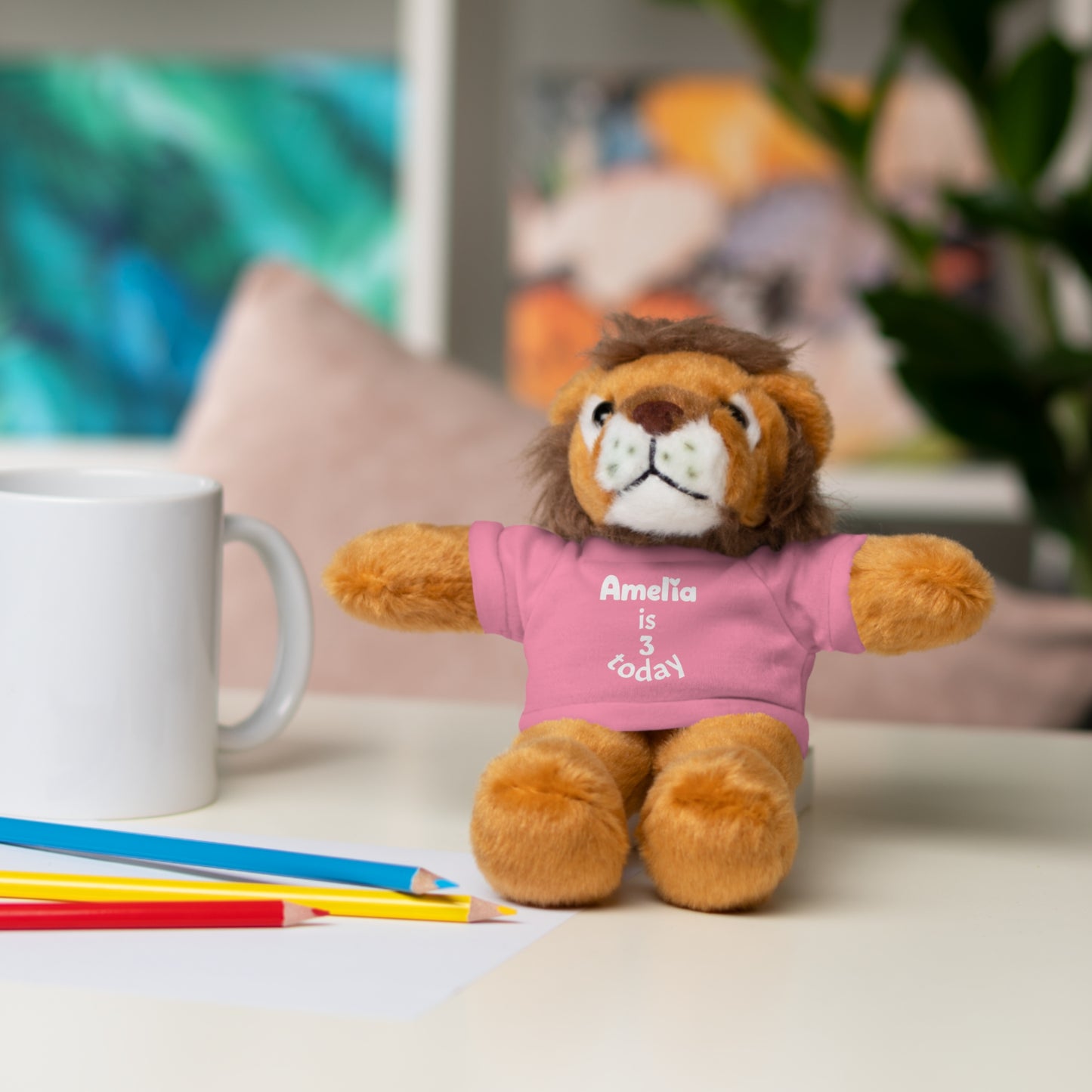 Personalized Birthday Plush Animal – Custom Name & Age Teddy, Bunny, Lion, Panda Gift for Kids