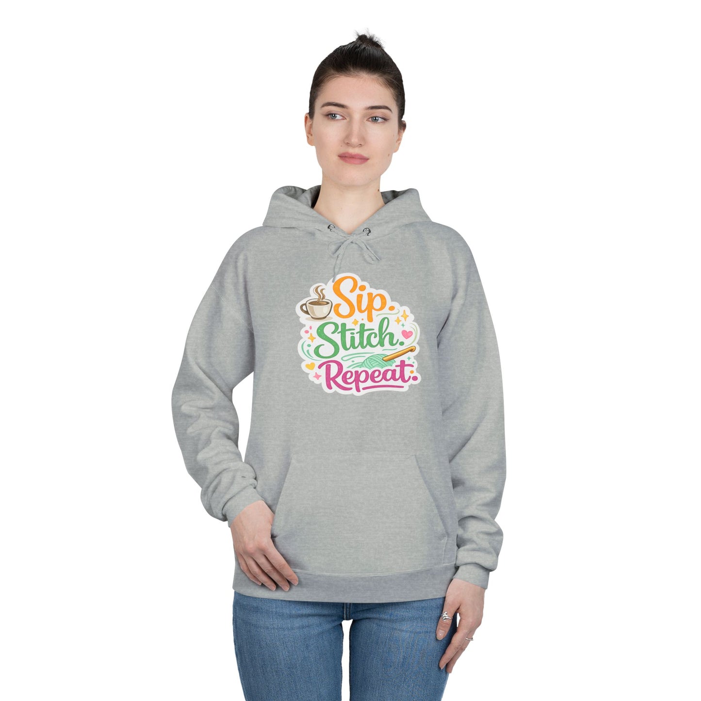 Sip. Stitch. Repeat.™ Hoodie – Cozy Crochet & Coffee Pullover for Makers | Yarn Lover Craft Hoodie