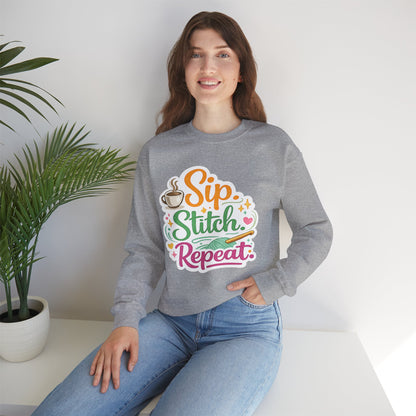 Sip. Stitch. Repeat.™ Sweatshirt — Cozy Maker Crewneck