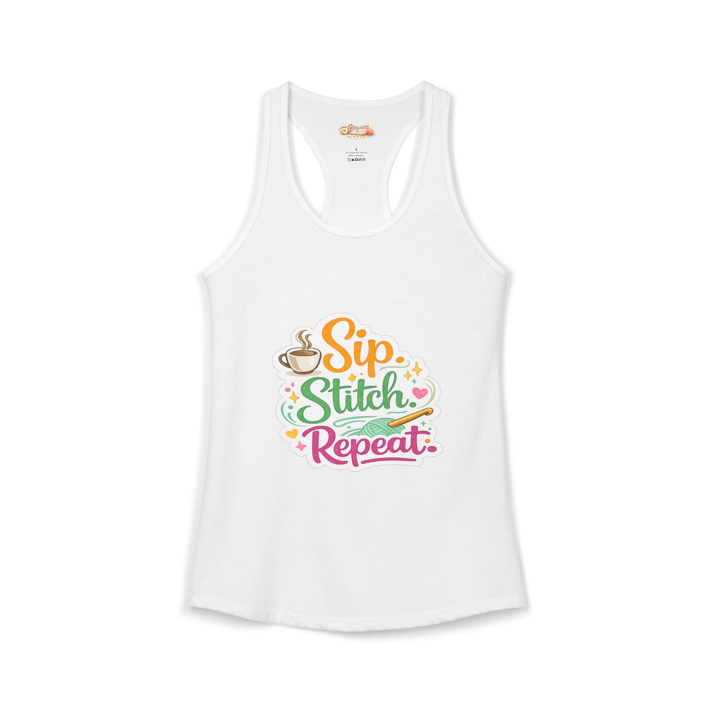Sip. Stitch. Repeat.™ Racerback Tank – Crochet Lover Coffee Craft Tank Top | Cozy Yarn Lover Gift